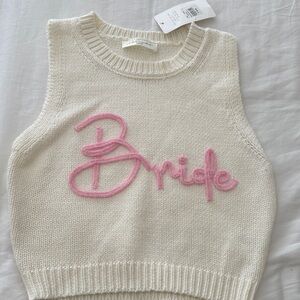 Size M women’s Cream Sweater Vest with Pink “Bride” Embroidery
